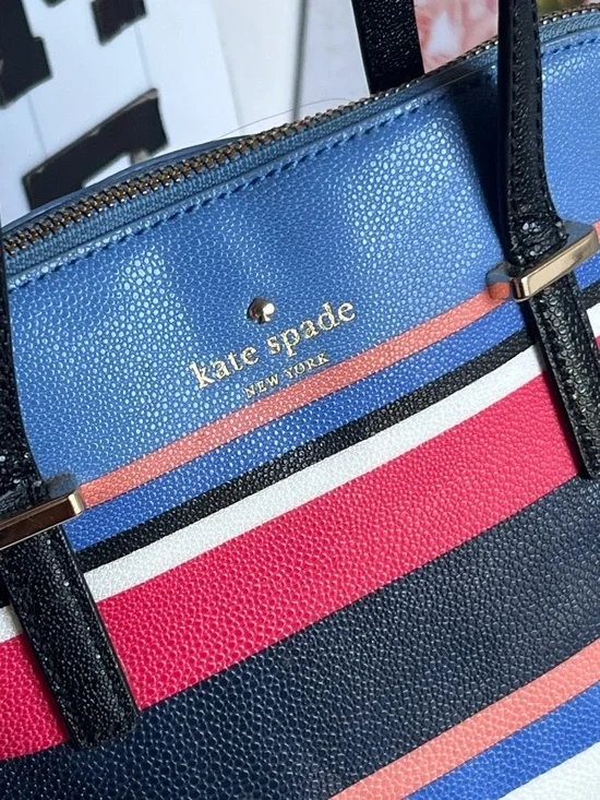 kate spade Blue, Red, Black and Aqua Striped Dome Satchel unbranded strap - Picture 9 of 11